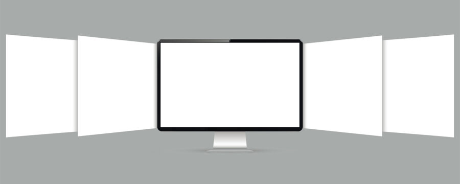Computer screen with blank web pages. Mockup for showing screenshots of websites.