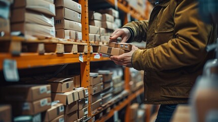 A Man Picking Out Merchandise in a Warehouse