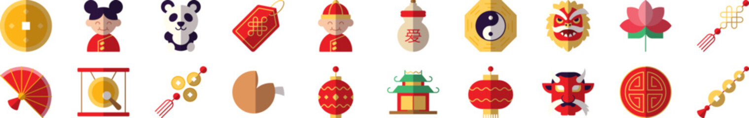 Chinese New Year Vibrant Flat Illustrations. Suitable for infographics, books, banners and other designs