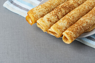 European style pancakes on a plate, with copy space for text