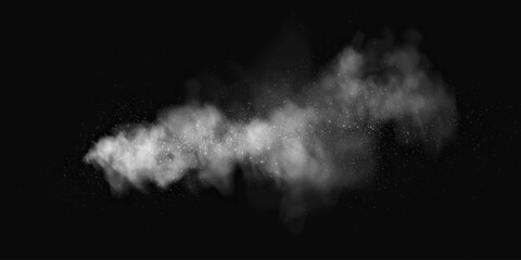 Fantastic smoke background. Magic smoke with glitter and small particles of twinkling stars, fog with glowing particles, gray vapor with stardust. Vector illustration.	