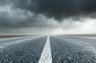 Lonely Rainy Road Under Dark Clouds in a Mountainous Landscape