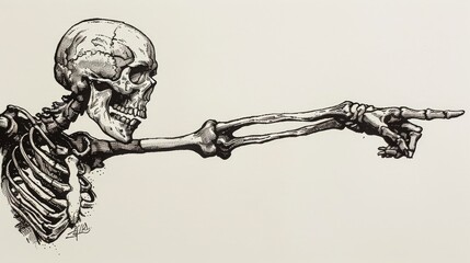 Skeleton Pointing. An Ink Drawing of a Pointing Skeleton Hand in Halloween Theme
