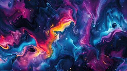 Vibrant fantasy backdrop created by mixing colorful paints in fluid art