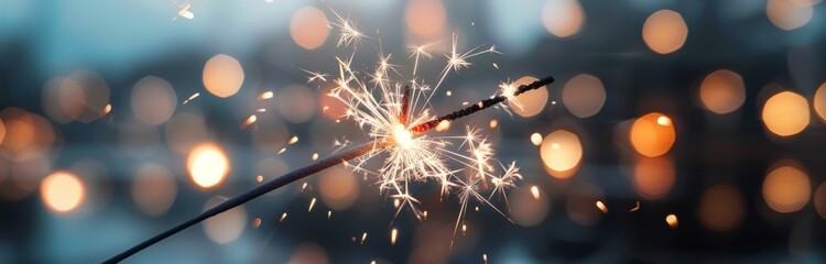 Cozy Winter Celebration With Sparkler Over Hot Drink and Cookies