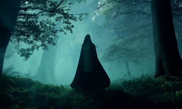 Mysterious Figure in a Foggy Forest