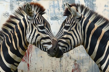 Zebras kissing romantically