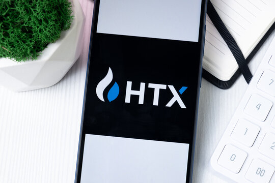 New York, USA - 1 August 2024: HTX Logo on Phone Screen, Crypto Exchange Company Sign