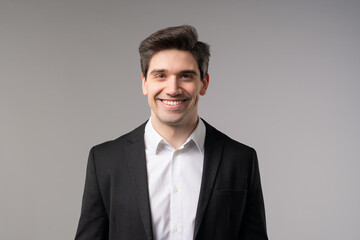 Portrait businessman boss in business dress code suit. Smiling agent dealer man