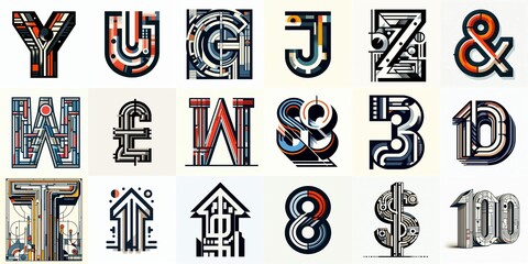 Bauhaus art style Lettering Typeface. AI generated illustration