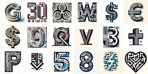 Bauhaus art style Lettering Typeface. AI generated illustration