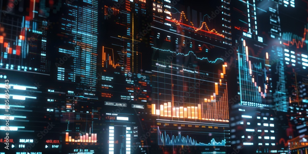 Poster digital data wall: business analytics and stock market data