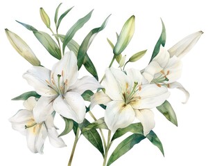 Fototapeta premium Clipart Lilies. Isolated Watercolor Flowers for Greeting Cards and Wedding Invitations