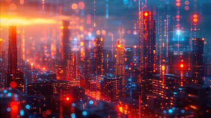 A futuristic cityscape with glowing holographic interfaces, showcasing dynamic lighting and advanced technology elements, incredibly detailed and intricate.