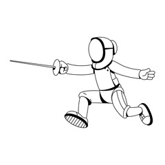 Vector Fencing Sport Fencer Standing Sword Attacking Cartoon Illustration Isolate