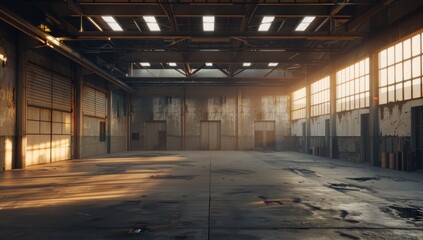 Sunbeams Illuminating an Empty Warehouse