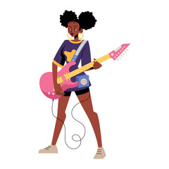 Vector Woman Musician Playing Guitar Cartoon Characters Illustration Isolated
