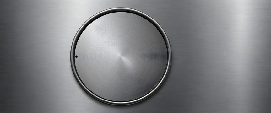 A banner with a sleek, metallic brushed steel background and a large, central circle of matte black for clear text placement. Multiple variations available