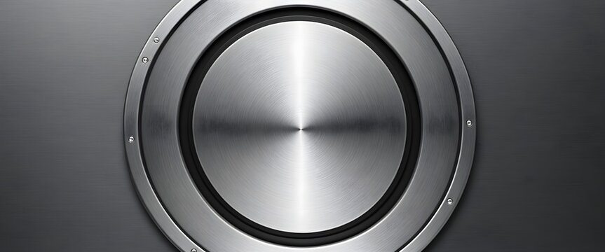 A banner with a sleek, metallic brushed steel background and a large, central circle of matte black for clear text placement. Multiple variations available