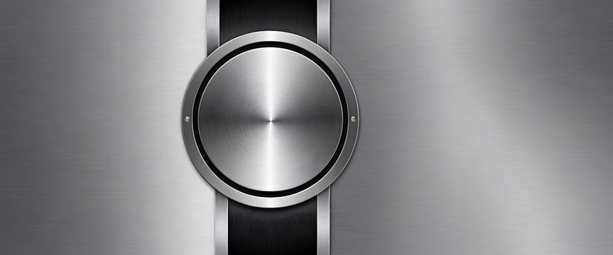 A banner with a sleek, metallic brushed steel background and a large, central circle of matte black for clear text placement. Multiple variations available