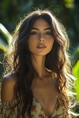 Naklejka premium A Middle Eastern woman with long wavy hair.