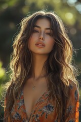 Fototapeta premium A Middle Eastern woman with long wavy hair.