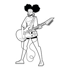 Vector Woman Musician Playing Guitar Cartoon Characters Illustration Isolated