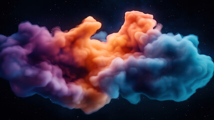 Obraz premium Colorful cloud-like formations in space with purple, orange, and blue hues set against a starry background.