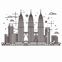 Malaysia cityscape outline white background
