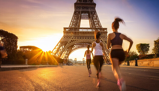 Girls running in Paris for Tour de France Femmes