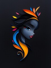 Papercut of a beautiful african woman portrait.	
