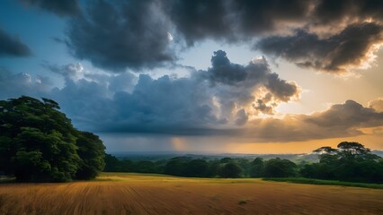 Serene Blue Sky with Fluffy White Clouds