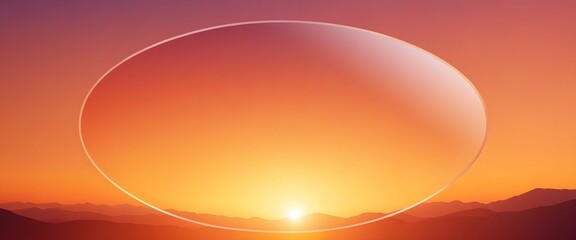 A banner with a warm, sunset gradient background and a large, centered transparent oval for overlaying text or branding elements. Multiple variations available