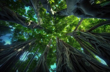 Looking Up at a Lush Canopy of Trees