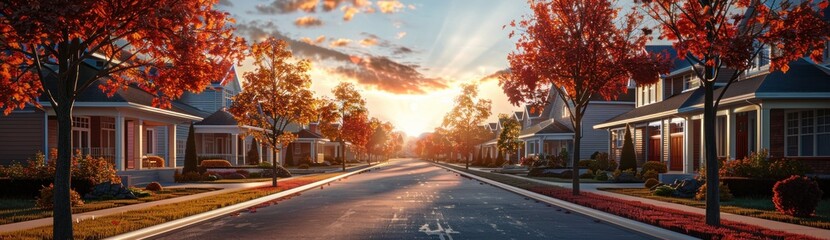 Autumnal Street at Sunset