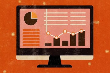A colorful bar graph on a computer monitor with an upward trend line