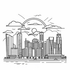 Malaysia cityscape outline white background