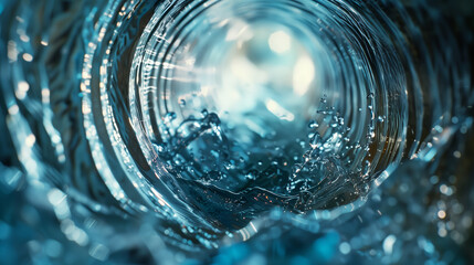 Shiny liquid flows and swirl inside the tube, close up