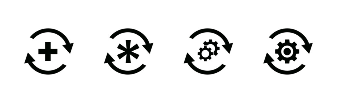 Sync processing icon set.Cicle arrow with gear wheel.Vector design