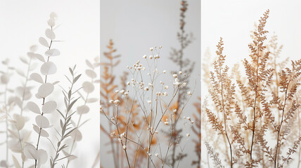 Delicate dried plant arrangement displayed on soft background in gentle light