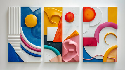 Colorful abstract wall art installation in contemporary gallery setting