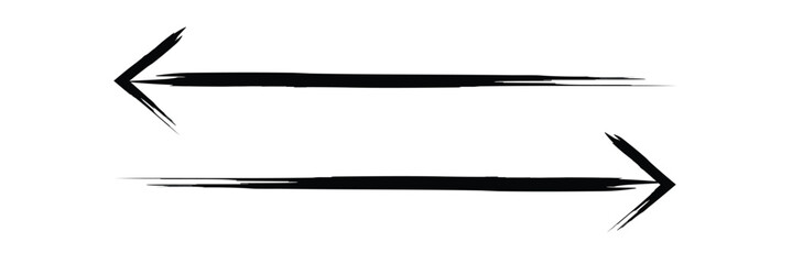 Hand drawn simple arrow drawn with wax crayon, chalk or charcoal. Uneven dry texture for underlining highlighting. Pencil drawn lines, strikethrough, grungy vector isolated on white