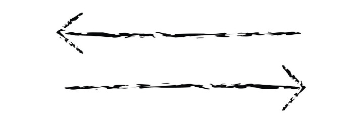 Hand drawn simple arrow drawn with wax crayon, chalk or charcoal. Uneven dry texture for underlining highlighting. Pencil drawn lines, strikethrough, grungy vector isolated on white