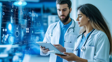 A doctor and patient reviewing health data together on a digital device