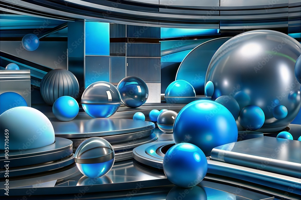 Poster vibrant 3d abstract composition featuring an array of colorful spheres in various sizes and patterns