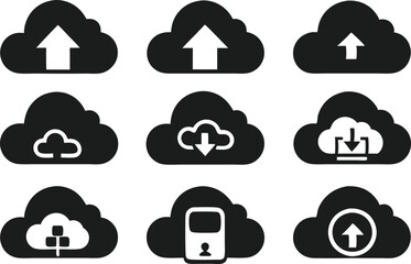 Obraz premium Cloud Storage vector silhouette image set