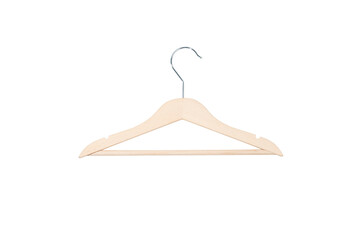Wooden hangers for clothes on white background for branding 