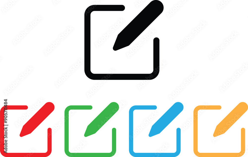 Poster colorful edit icon set in different colors . edit content icon . edit button icon vector