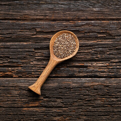 Salvia Hispanica - Organic fresh chia seeds in spoon