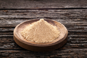 Maca powder, natural supplement derived from the root of Lepidium meyenii.